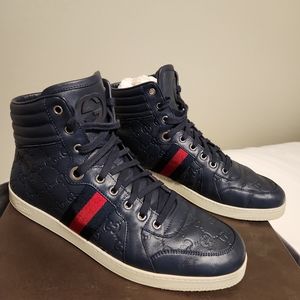 Gucci leather hi-top sneakers with web